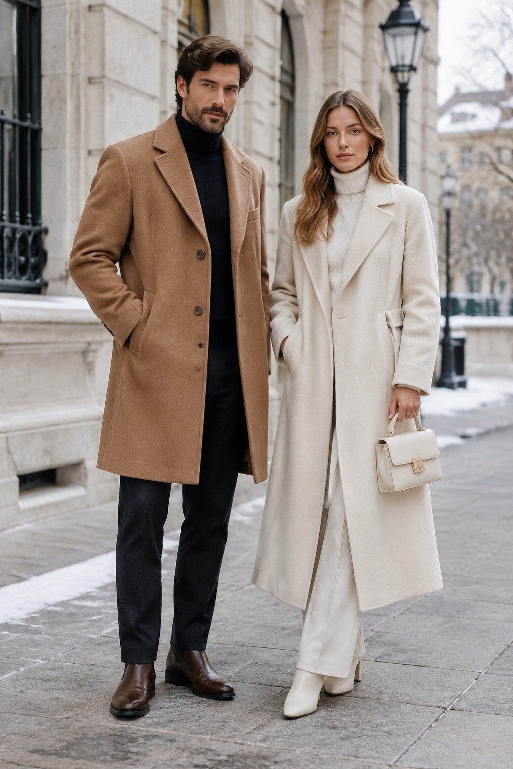 Homem e mulher com casacos de inverno