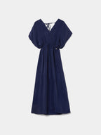 Vestido com manga morcego curta em cupro